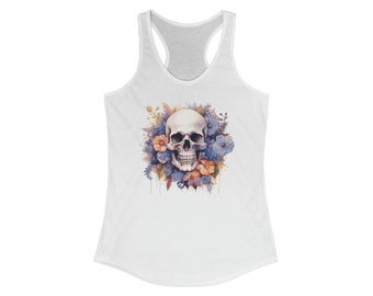 スカルと花のレーサーバックタンクトップ、スカルフラワー付き