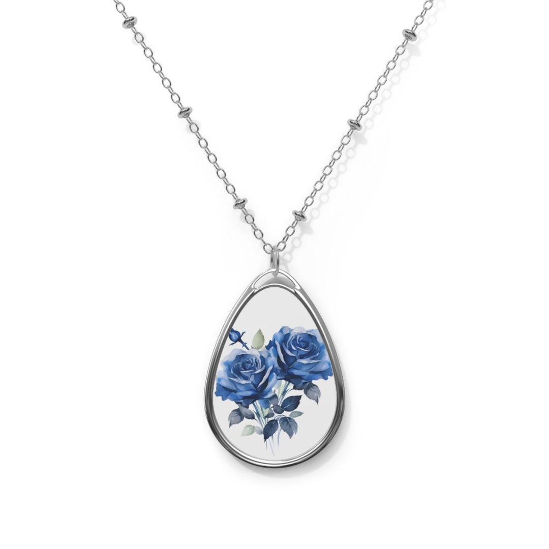 Blue Rose Flower Necklace Pretty Jewelry Birthday Gift Bridesmaids Gift