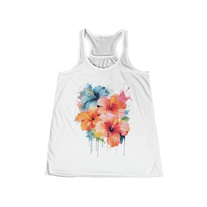 Women's Flowy Racerback Tank with Tropical Flowers on Tank Top for Women