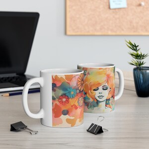 Vintage mug 60s style coffee cup flower power mug hippie design