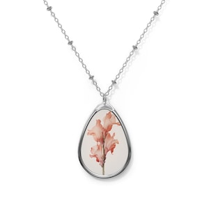 Oval Necklace with Flowers on Necklace for Women Gladiolus Birth Flower Gifts for August Birthday Mother&#39;s Day Christmas