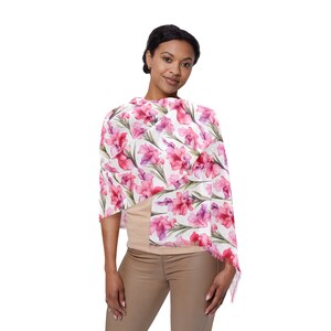 Leichter Schal mit Blumen All Seasons Schal Blumendruck Geburt Blume August Geschenk Gladiolen Schal Frauen Geburtstagsgeschenk