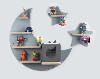 Étagère Magnétique Pour Figurines Tonie - Design Lune Et étoiles, Rangement Pour Toniebox, Garçons Et Filles - Économise De L'espace