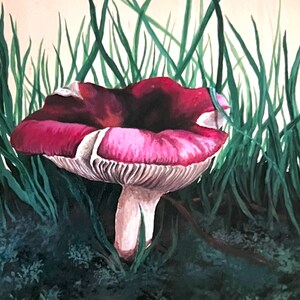 PRINT ~ Russula Mushroom ~ woodland decor ~ wonderful mushrooms ~ fungi ~ acrylic on wood print