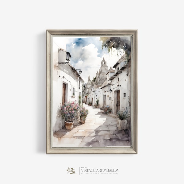 Vintage Strasse von Old Albero | Italien Aquarell Druck | Herunterladbare Wandkunst | .Architecturalcore Cottage Dekor | 506