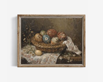 Easter Egg Painting Print: Vintage Farmhouse Still Life Cottagecore Wall Art (Digital Download) | 417