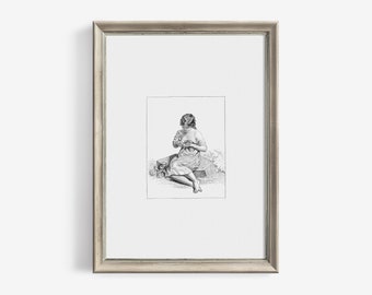 Little Girl Vintage Sketch Art Print Pencil Drawing - Printable Wall Art Digital Downloadable - Neutral Minimalist Home Decor | 61