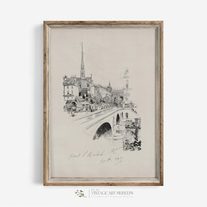 French Paris Architecture Sketch | Vintage Ink Drawing Wall Art | Farmhouse Cottagecore Cityscape Print | European Art | 142