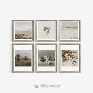 Vintage Square Prints Gallery Wall Art Set of 6 Prints | Modern Farmhouse Aesthetic Room Decor | Printable Downloadable | S6-5