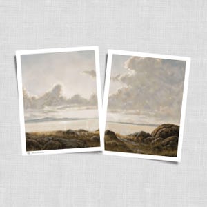 Vintage Coastal Diptych Wall Art | Split Painting Large Printable Room Decor | Muted Beach Landscape Artwork | Digital Downloadable | 212