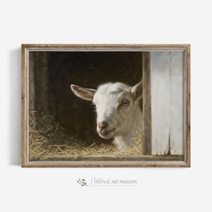 Vintage Farmhouse Baby Goat Wall Art Print | Warm Rustic Farm Animals Decor | Cottagecore Nursery | 351