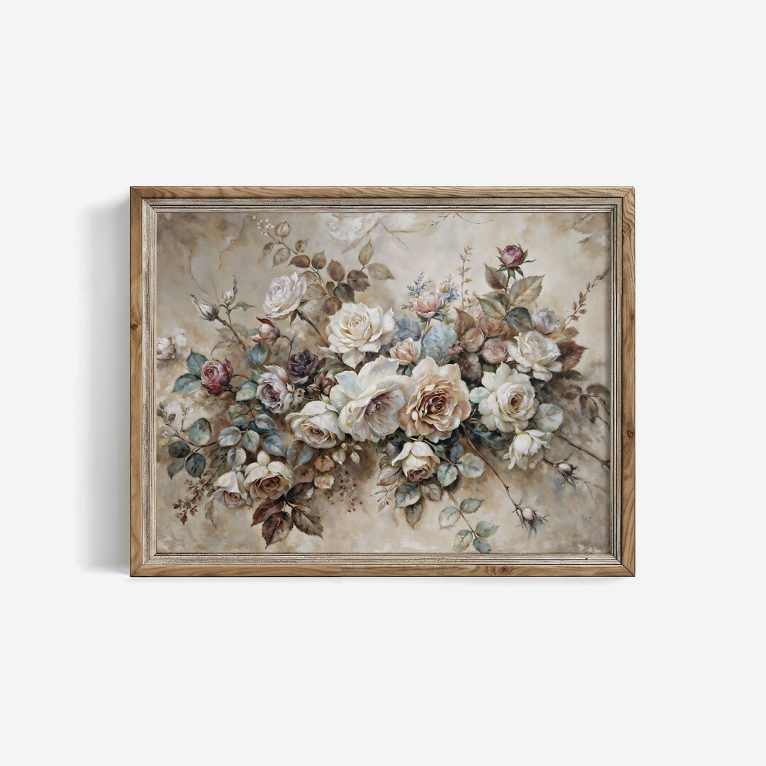 Pink Roses Still Life Painting: Vintage French Country Floral Art Print ...