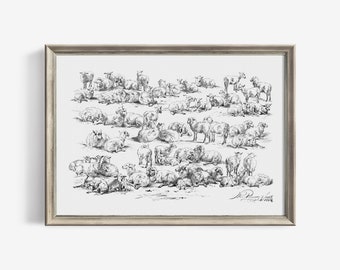 Vintage Sheep Sketch Print: Black and White Farmhouse Nursery Wall Art Printable | 136