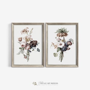 Vintage Floral Wall Art Botanical Set of 2 Prints - Antique Flower Paintings - Downloadable Decor Printable | 227