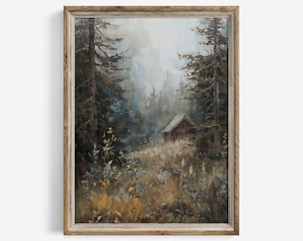Vintage Rustic Misty Landscape Print: Moody Nature Farmhouse Wall Art (Digital Download) | 110