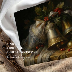 Antique Jingle Bells Christmas Print Moody Wall Art, Winter Still Life