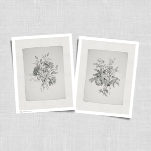 Vintage Botanical Sketch Set of 2 Prints | Antique Floral French Country Art | Cottagecore Wall Decor | 23