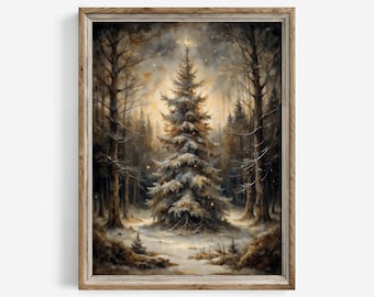 Christmas Tree Winter Forest Print: Moody Cottagecore Wall Art (Digital Download) | 156