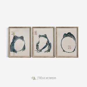 Japandi Wall Art Japanese Frog set of 3 prints - Vintage Printable Matsumoto Shoji Primitive Decor Digital Download Wall Art | 122