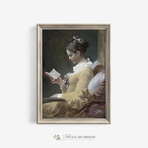 Girl Reading Book Antique Oil Painting Portrait - Vintage Portrait Wall Art Printable - Downloadable Decor | 40