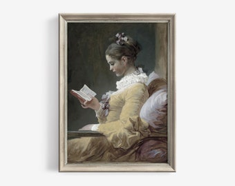 Girl Reading Book Antique Oil Painting Portrait - Vintage Portrait Wall Art Printable - Downloadable Decor | 40