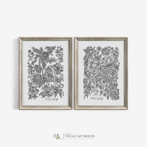 Vintage Textile Wall Art Design Etching Set of 2 Prints | Ornate Sketch Printable Decor Digital Downloadable | 201