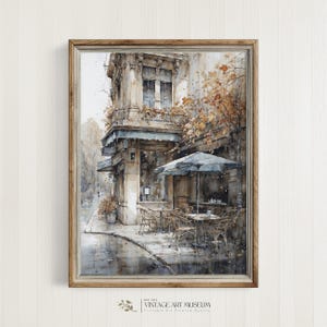 French Fall Town City Vintage Wall Art | Outdoor Cafe Painting | Autumn Decor Rustic Home Decor | Digital Downloadable Print | 484