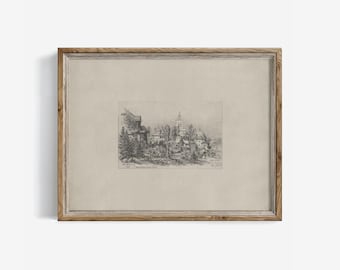 Vintage Paris Print: Antique Palace Cityscape Sketch (Digital Download) | 141