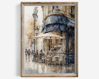 Paris Cafe Watercolor Painting: Vintage French Architecture Art Print (Digital Download) | 555