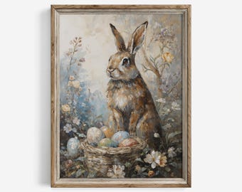 Lámina vintage de conejito de Pascua: Liebre del bosque, decoración de pared estilo cottagecore primaveral (descarga digital) / 667