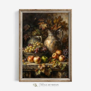 Fall Classic Still Life Moody Autumn Wall Art Printable | Fruits Print Vintage Style | Digital Oil Painting Cottagecore Kitchen Decor | 482