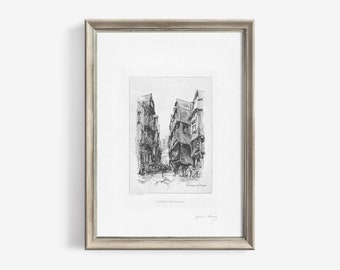 Vintage Architecture Sketch Wall Art Print French Cityscape Drawing - Antique Printable Minimalist Room Decor Downloadable | 12