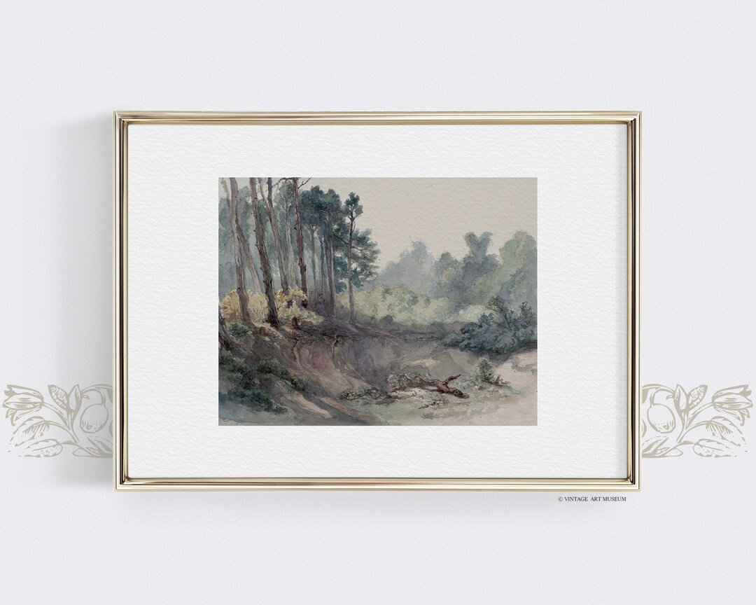 Vintage Minimalist Landscape Watercolor Painting Printable Etsy