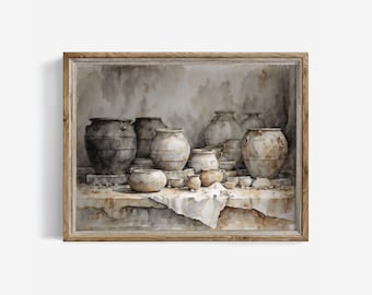 Farmhouse Kitchen Still Life Print: Vintage Clay Pots Cottagecore Decor (Digital Downloadable) | 133