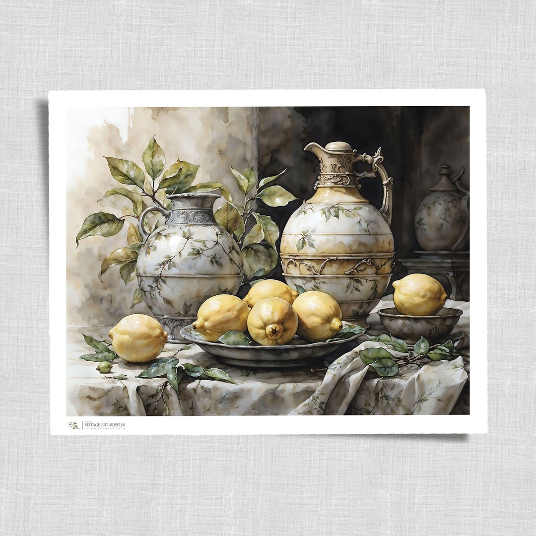 Lemon Still Life Painting Print | Kitchen Wall Art Printable | Digital ...