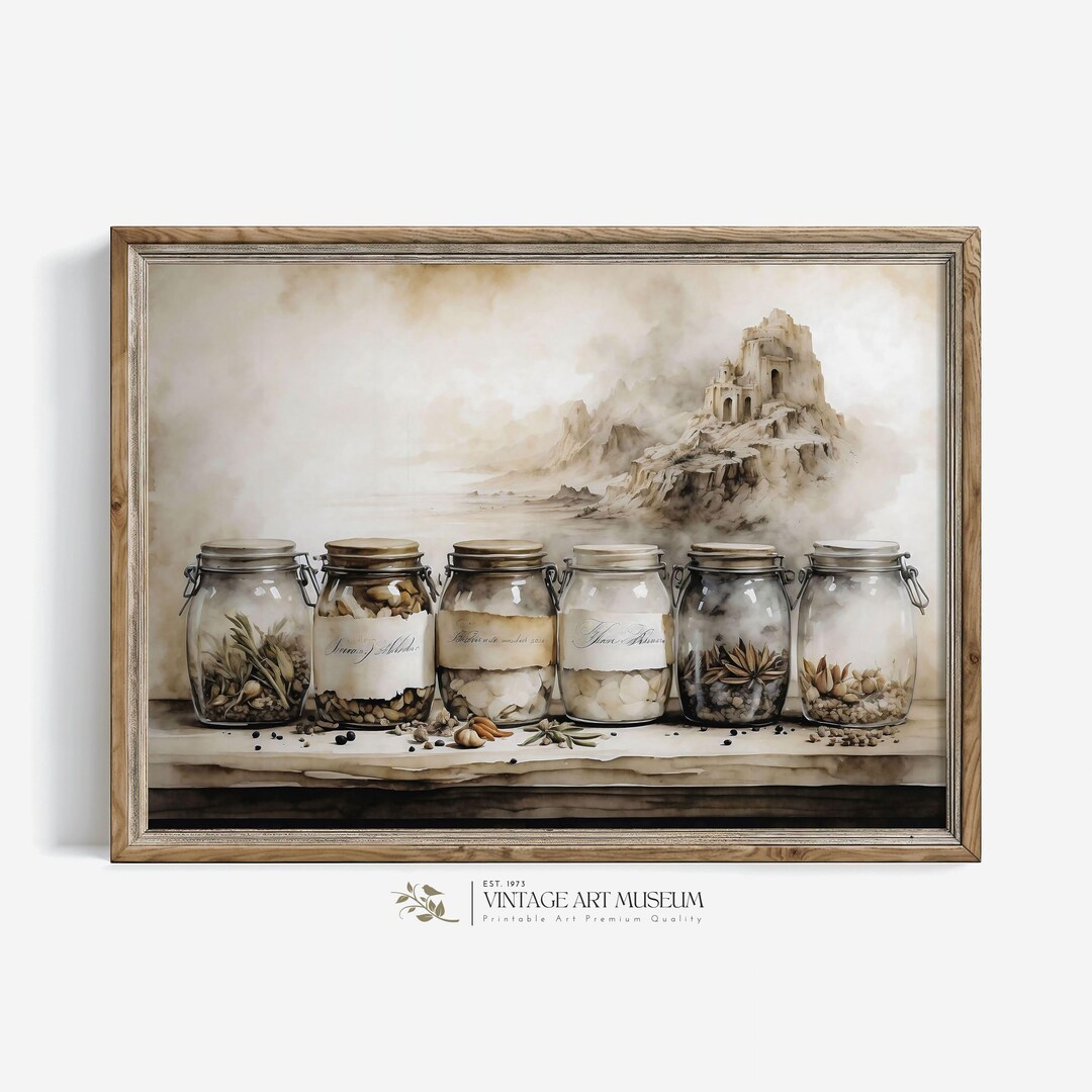 Vintage Farmhouse Kitchen Wall Art Print Cottagecore Spice Jar Decor in ...