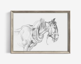 Horse Print Vintage Sketch Pencil Drawing Farmhouse Wall Art Printable - Large Digital Downloadable Minimalist Neutral Home Decor | 55