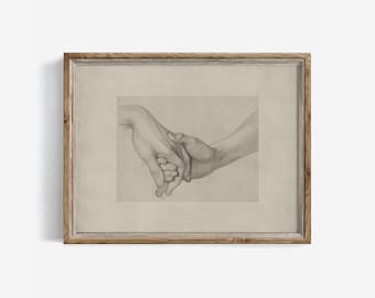 Desenho de mãos com impressão artística romântica: desenho a lápis antigo, decoração cottagecore (download digital) | 403