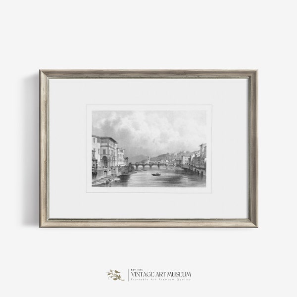 View of Florence Italy Urban Sketching Vintage Print Minimalist Drawing Downloadable Wall Art | Printable Rustic Home Decor | 118