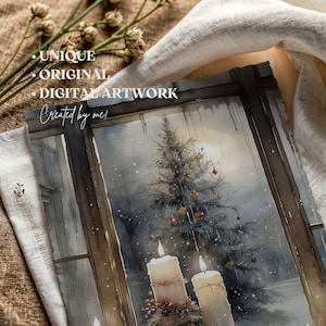 Rustic Christmas Wall Art Candles Painting, Printable Vintage Holiday ...