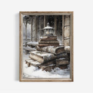 Vintage Winter Still Life Art Print: Holiday Book Painting (Digital Download) | 95
