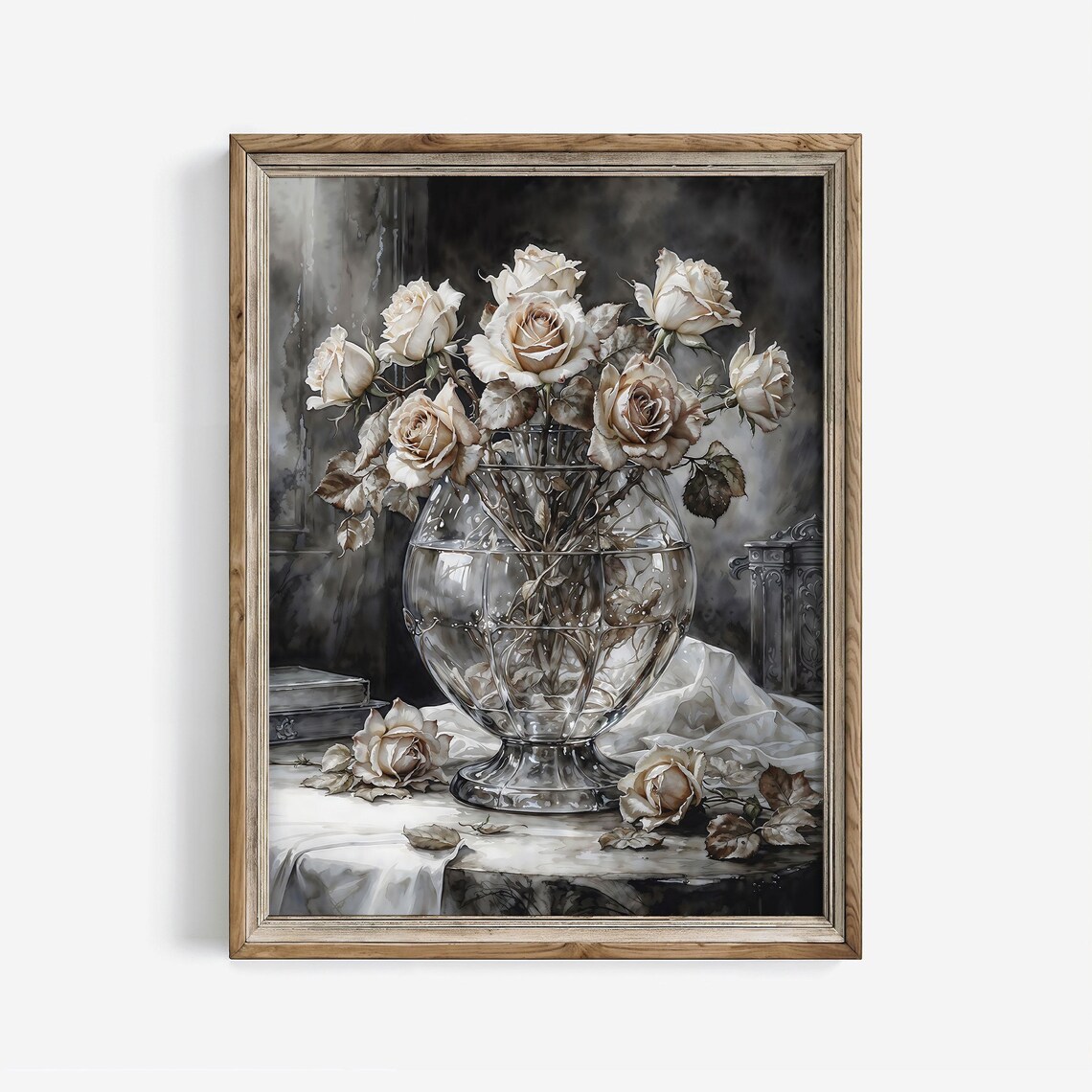 Vintage Roses Still Life Print: Dark Academia Cottagecore Wall Art ...