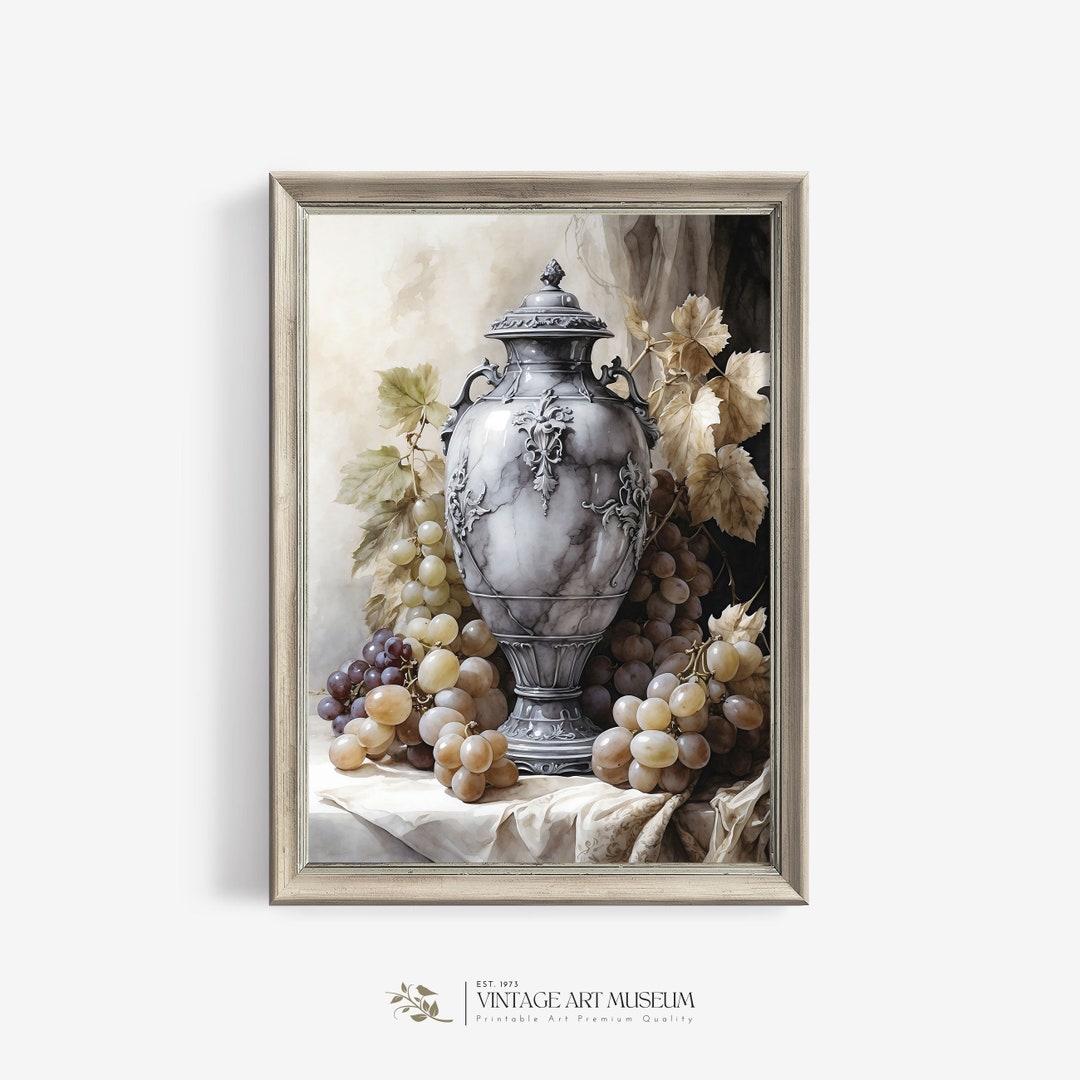 Vintage Fruit Still Life Wall Art Antique Vase Grape Painting ...