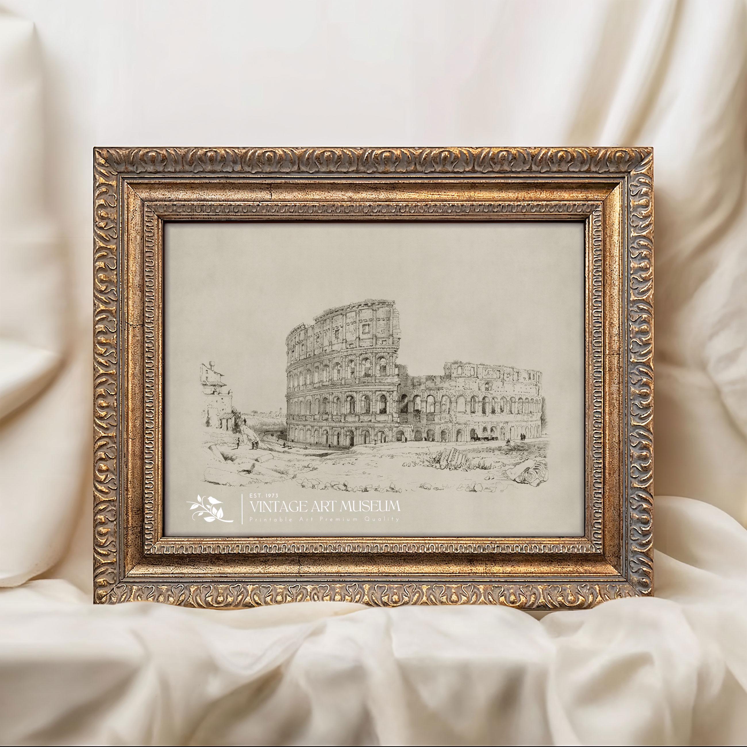 コロッセオのスケッチプリント：ヴィンテージローマ建築の素朴な