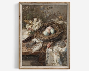 Rustic Easter Eggs Oil Painting: Vintage Spring Cottagecore Wall Art Print (Digital Download) | 72