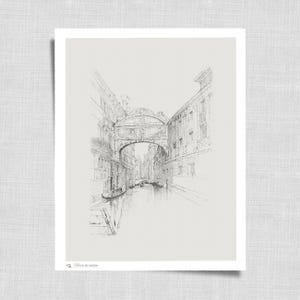 Venice Italy Bridge Sketch | Antique Architecture Art Print | Historic Italian Cityscape Wall Decor | Printable Digital | 173