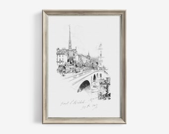 Vintage French Wall Decor with Paris Architecture Sketch - Minimalist Art Print Printable Digital Downloadable Art | 142