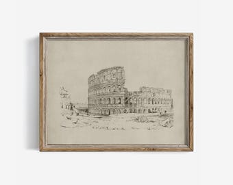 Szkic Koloseum: Rustykalna, włoska dekoracja ścienna w stylu vintage z architekturą Rzymu (cyfrowa) | 168