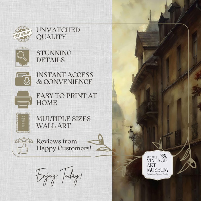 Dark Fall Street Old Paris Autumn Print Vintage Style French