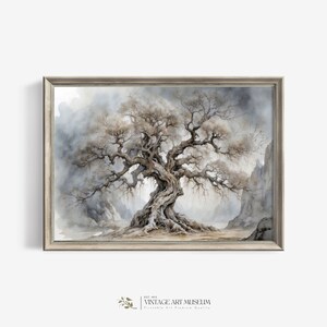 Large Vintage Tree Print Muted Tones Nature Painting - Printable Wall Art Farmhouse Cottagecore Decor Digital Downloadable | 176